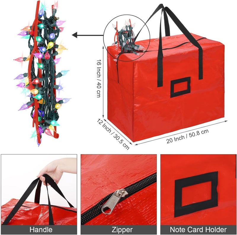 RUODON 12 Pack Christmas Lights Storage Holders with Storage Bag Hanging Rope Cord String Winder Organizer Holiday Lights Storage Hold Up to 164 Feet for Tree Lights, Electric Cords, Garlands (Red) - Image 3